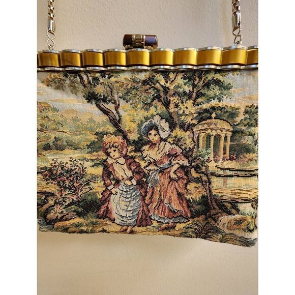 Vintage Look Upholstery Purse Victorian Ladies Garden Gazebo Chain Strap - Picture 4 of 12